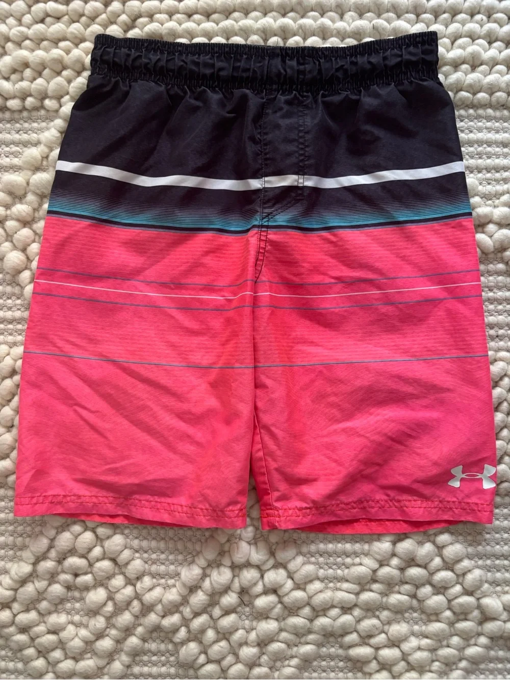 Under Armour Black and Pink Swim Shorts with Teal Stripe Youth boys size Med